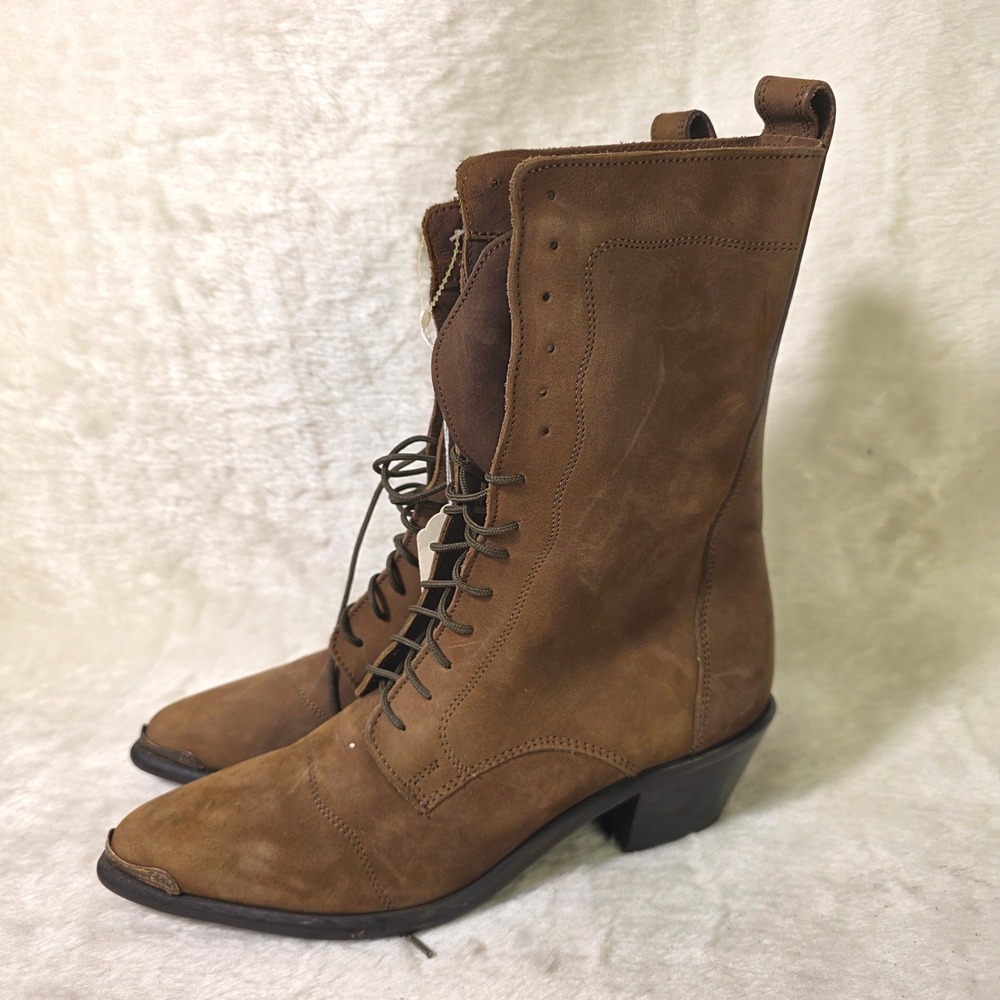 VTG Dingo Granny Lace Up Boots Brown Leather Victorian Western Women 6.5M NEW